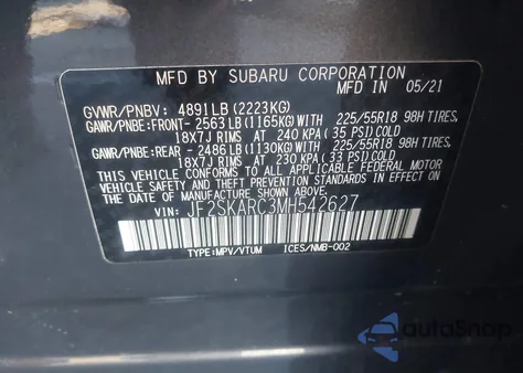 2021 Subaru Forester Sport from USA, damaged, VIN JF2SKARC3MH542627